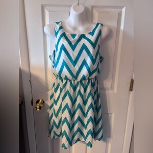 My Michelle Teal and White Chevron Midi Dress